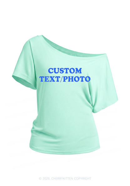 Custom Personalized Text Y2K Off Shoulder Tee Cherrykitten