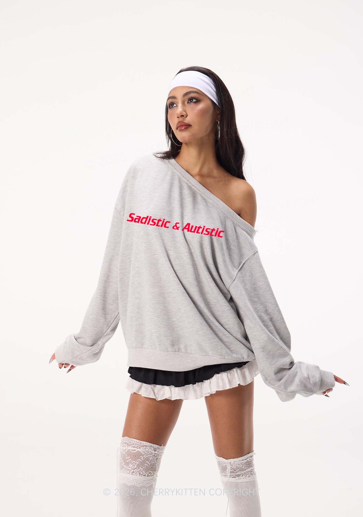 Sadistic Autistic Y2K Off Shoulder Sweatshirts Cherrykitten