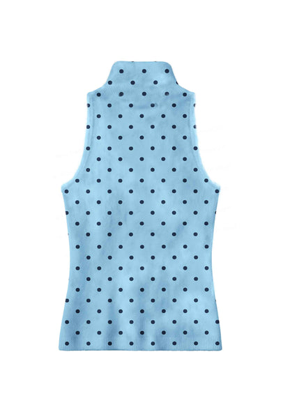 Black Dots On Blue Y2K Knit Turtleneck Tank Top Cherrykitten
