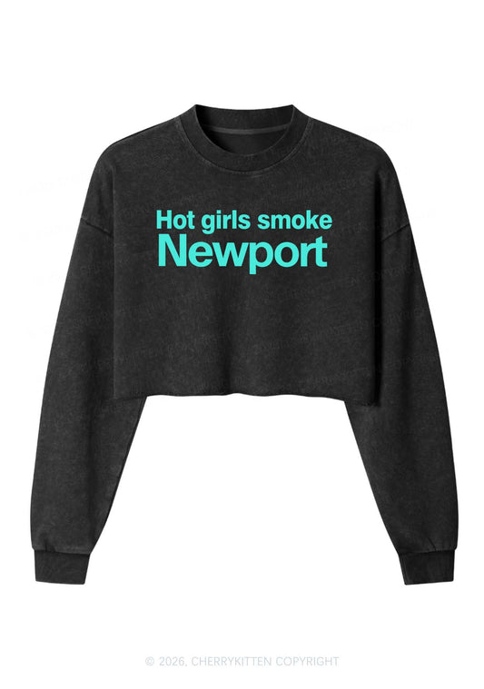 Hot Girls Smoke New Y2K Crop Washed Sweatshirts Cherrykitten
