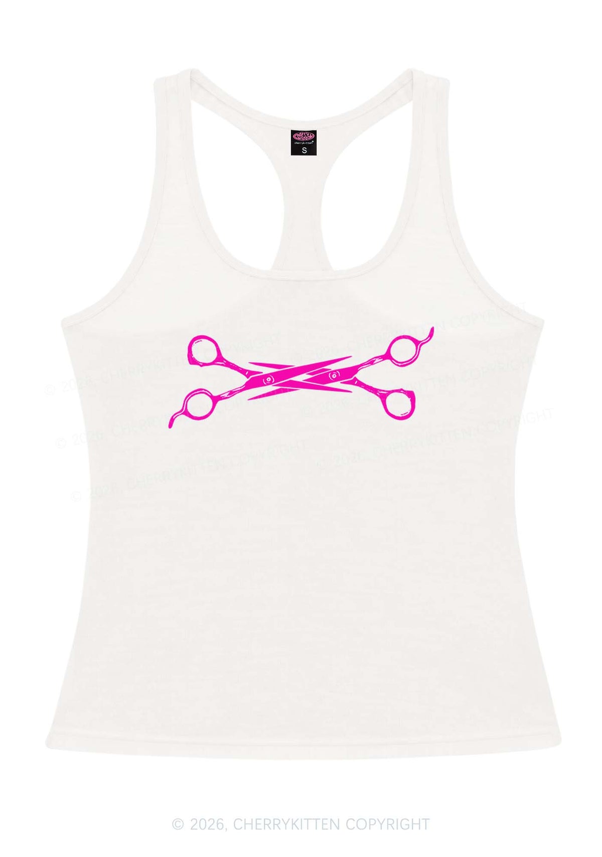Pink Scissors Pride Y2K Women Racerback Tank Top Cherrykitten