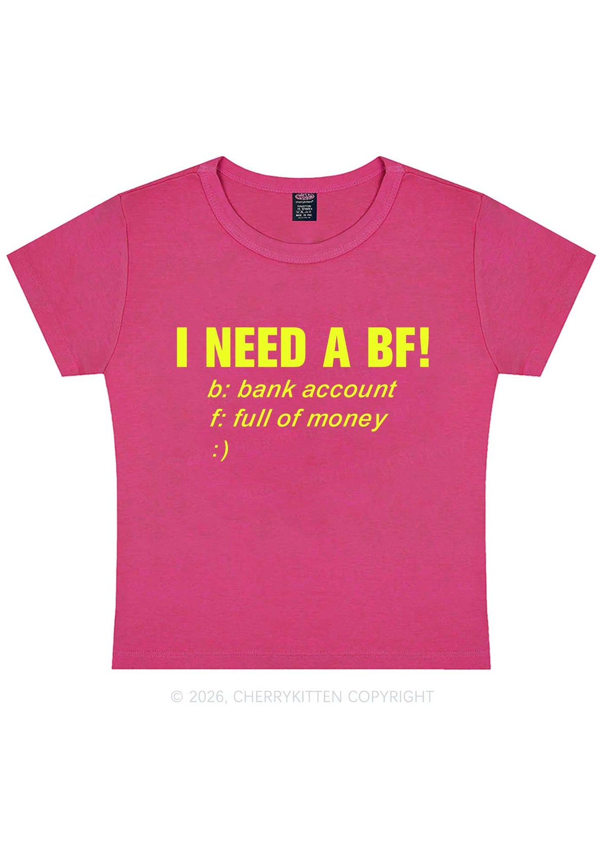 I Need A BF Y2K Baby Tee Cherrykitten
