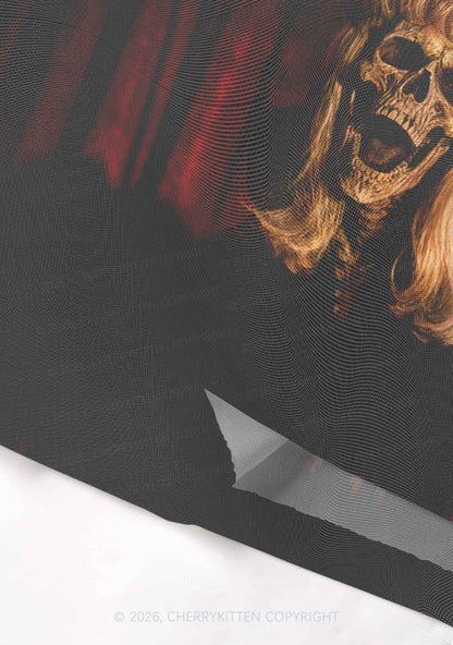 Halloween Blonde Skull Y2K Mesh Crop Top Cherrykitten