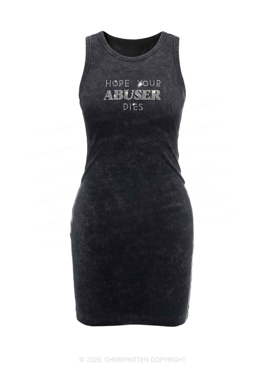 Rhinestone Abuser Dies Y2K Washed Tank Dress Cherrykitten
