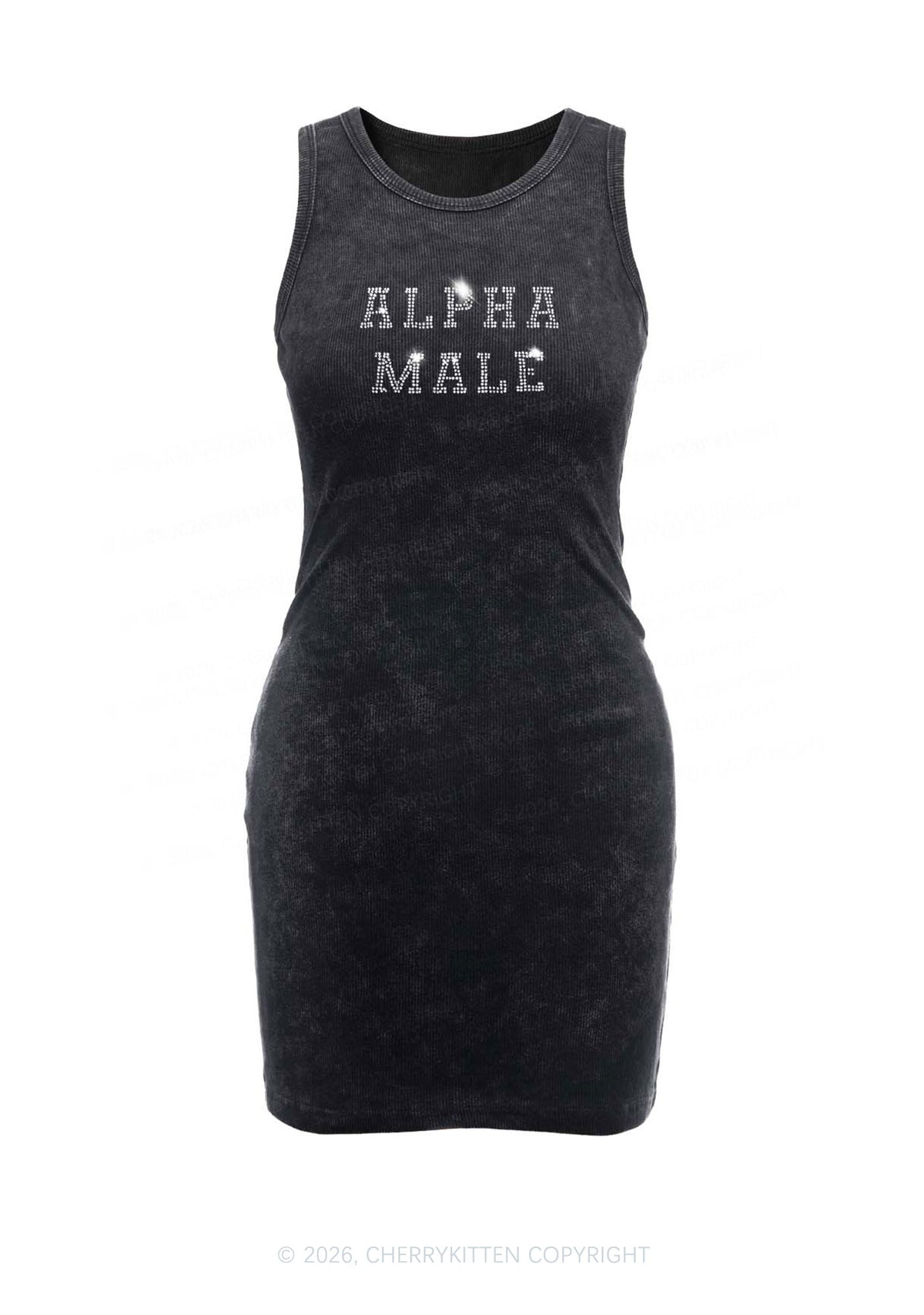Rhinestone Alpha Male Y2K Washed Tank Dress Cherrykitten