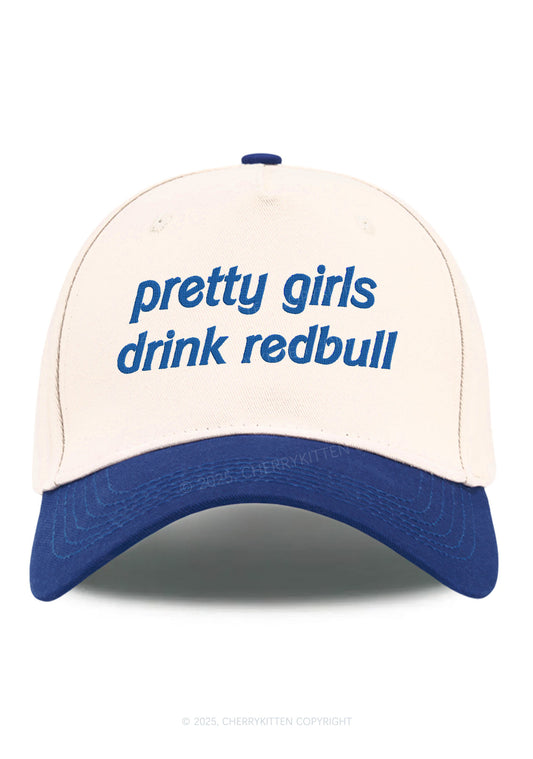 Embroidered Pretty Girls Drink Redbull Y2K Color Block Baseball Cap Cherrykitten