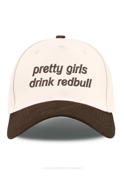 Embroidered Pretty Girls Drink Redbull Y2K Color Block Baseball Cap Cherrykitten