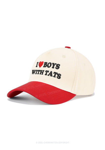 Embroidered I Love Boys With Tats Y2K Color Block Baseball Cap Cherrykitten