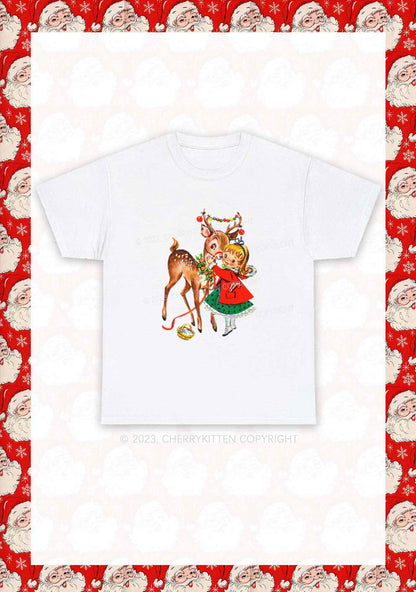 Christmas Girl and Reindeer Y2K Chunky Shirt Cherrykitten