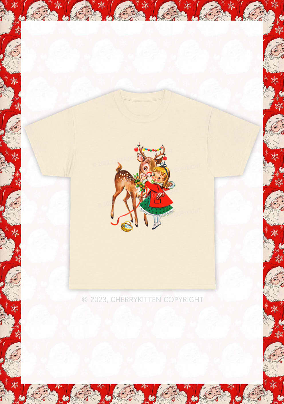 Christmas Girl and Reindeer Y2K Chunky Shirt Cherrykitten