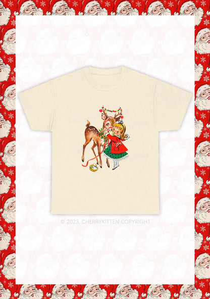 Christmas Girl and Reindeer Y2K Chunky Shirt Cherrykitten