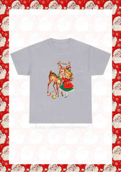 Christmas Girl and Reindeer Y2K Chunky Shirt Cherrykitten