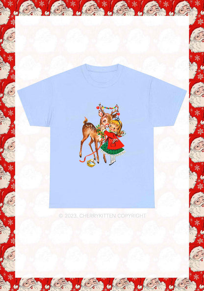 Christmas Girl and Reindeer Y2K Chunky Shirt Cherrykitten