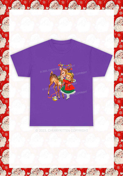 Christmas Girl and Reindeer Y2K Chunky Shirt Cherrykitten