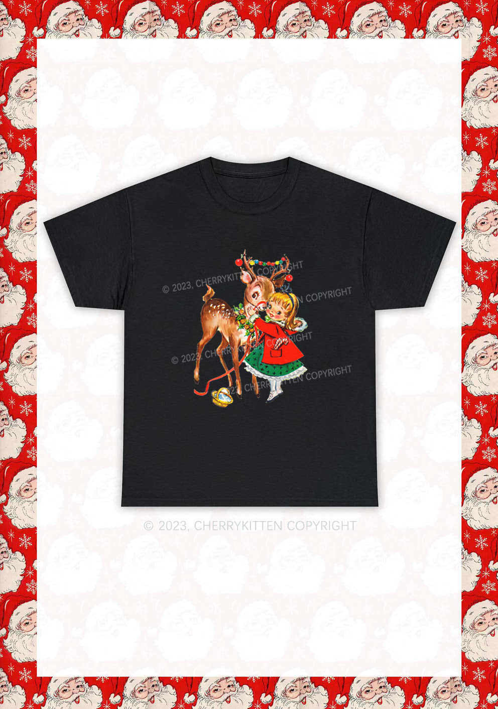Christmas Girl and Reindeer Y2K Chunky Shirt Cherrykitten