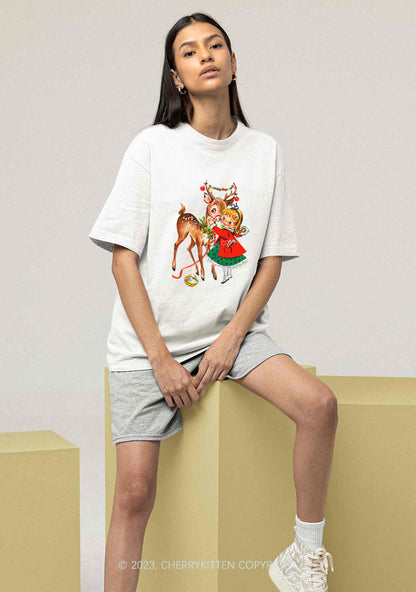 Christmas Girl and Reindeer Y2K Chunky Shirt Cherrykitten