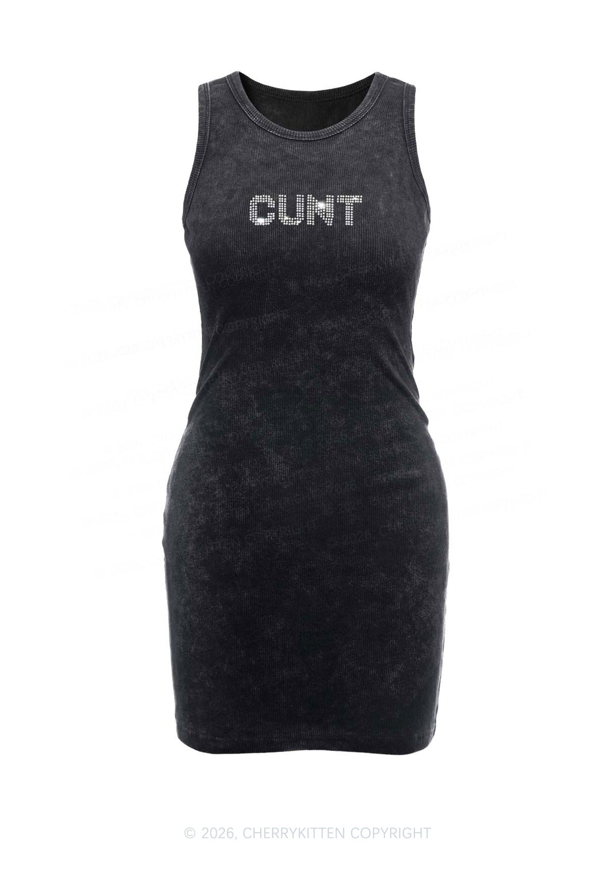 Rhinestone Cxxt Y2K Washed Tank Dress Cherrykitten