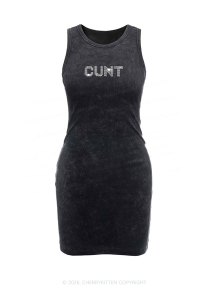 Rhinestone Cxxt Y2K Washed Tank Dress Cherrykitten