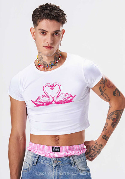 Pink Swans Heart Y2K Baby Tee Cherrykitten
