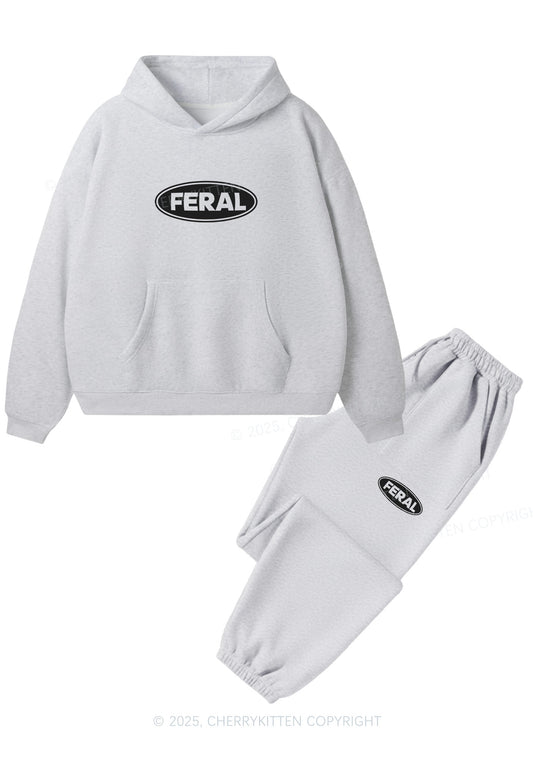 Feral Y2K Fleece Hoodie Set Cherrykitten