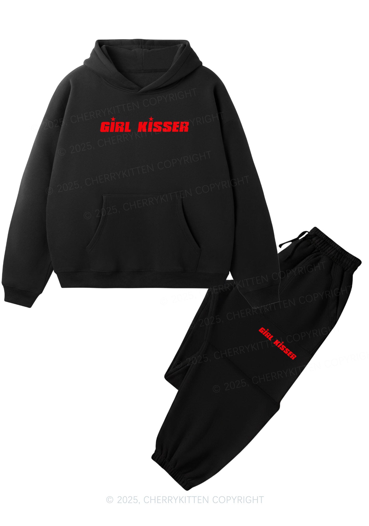 Girl Kisser Star Pride Y2K Fleece Hoodie Set Cherrykitten