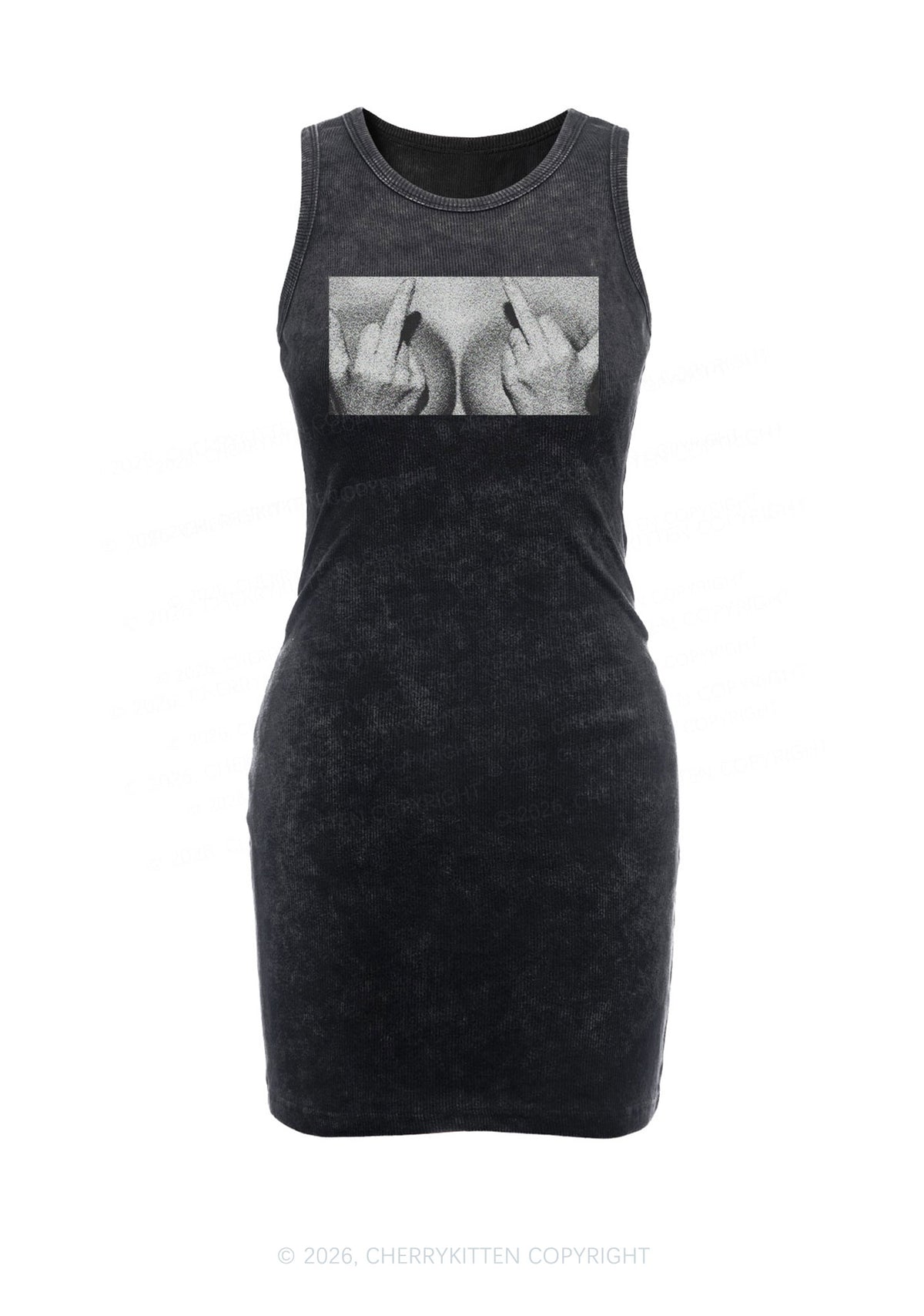 Middle Finger Bxxbs Y2K Washed Tank Dress Cherrykitten