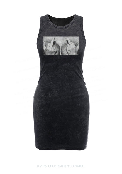 Middle Finger Bxxbs Y2K Washed Tank Dress Cherrykitten