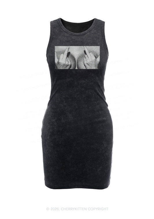Middle Finger Bxxbs Y2K Washed Tank Dress Cherrykitten