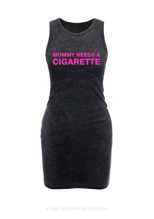 Mommy Needs A Cigarette Y2K Washed Tank Dress Cherrykitten