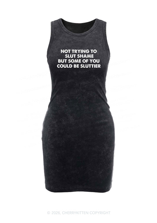 Not Trying To Slxt Shame Y2K Washed Tank Dress Cherrykitten