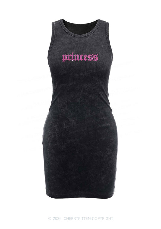 Rhinestone Princess Y2K Washed Tank Dress Cherrykitten