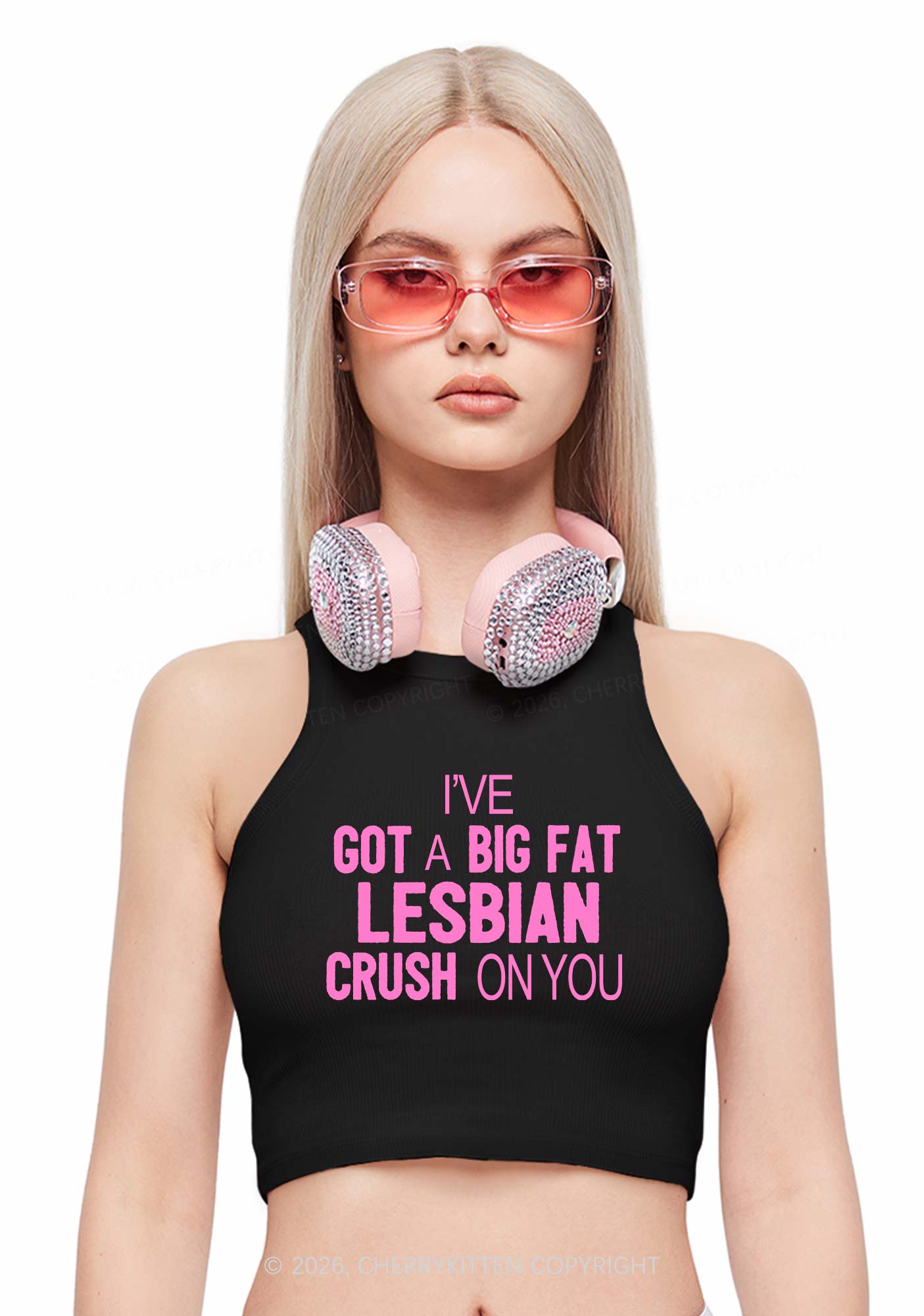 Big Fat Lesbian Crush Pride Y2K Crop Tank Top Cherrykitten
