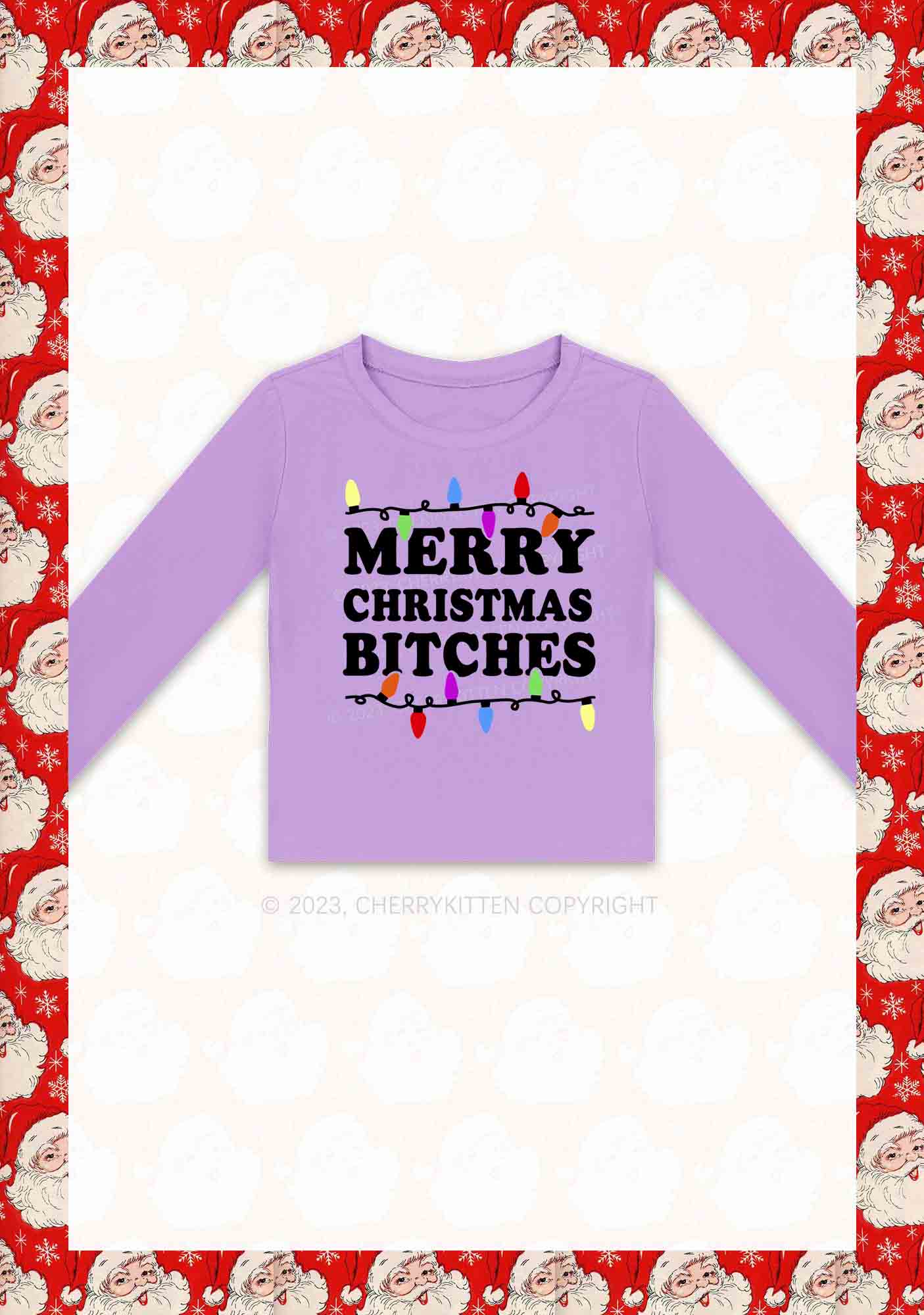 Christmas Colored Lights Y2K Long Sleeve Crop Top Cherrykitten