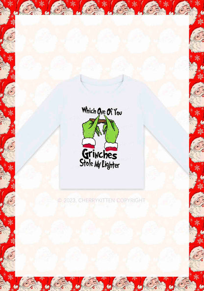 Which One Of You Stole My Lighter Christmas Y2K Long Sleeve Crop Top Cherrykitten