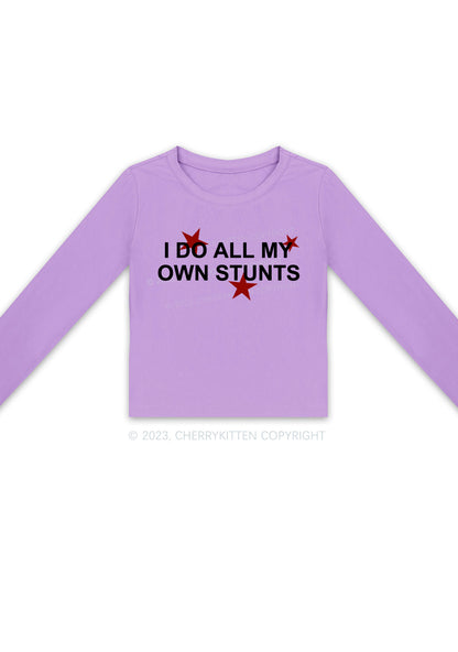 All My Own Stunts Long Sleeve Crop Top Cherrykitten
