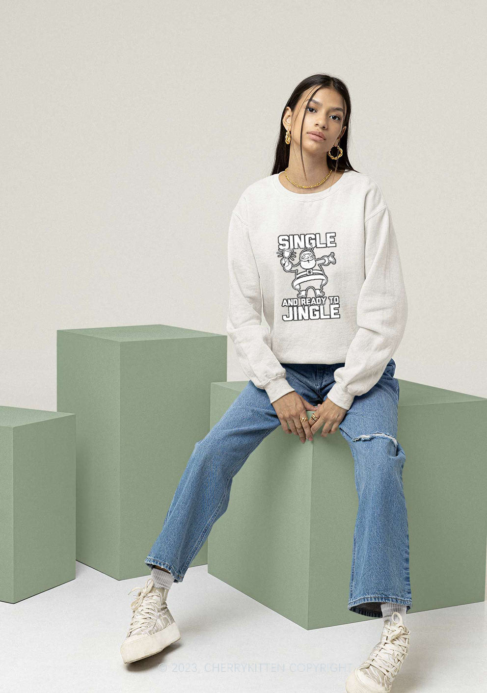 Single Santa Ready To Jingle Christmas Y2K Sweatshirt Cherrykitten