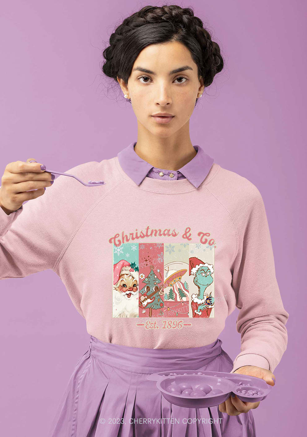 Retro Pink Santa Christmas Y2K Sweatshirt Cherrykitten