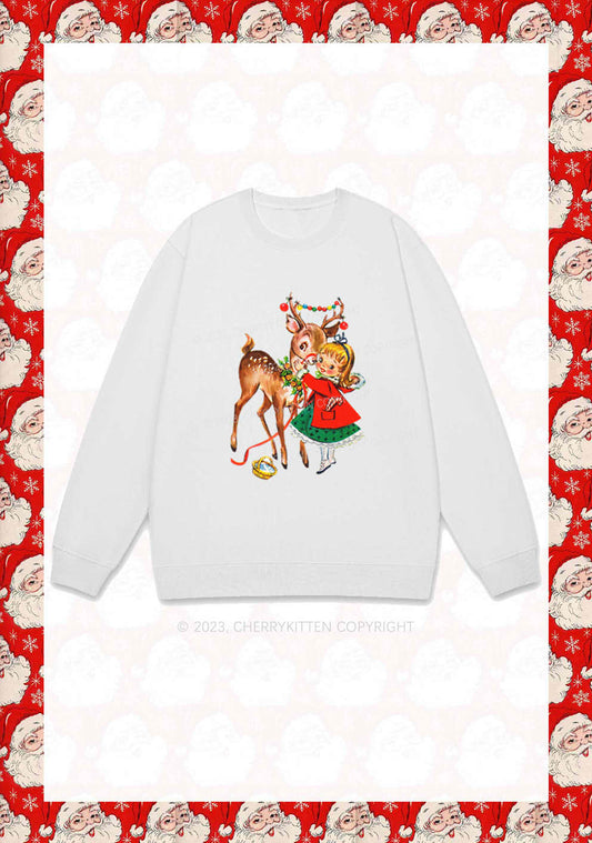 Christmas Girl and Reindeer Y2K Sweatshirt Cherrykitten
