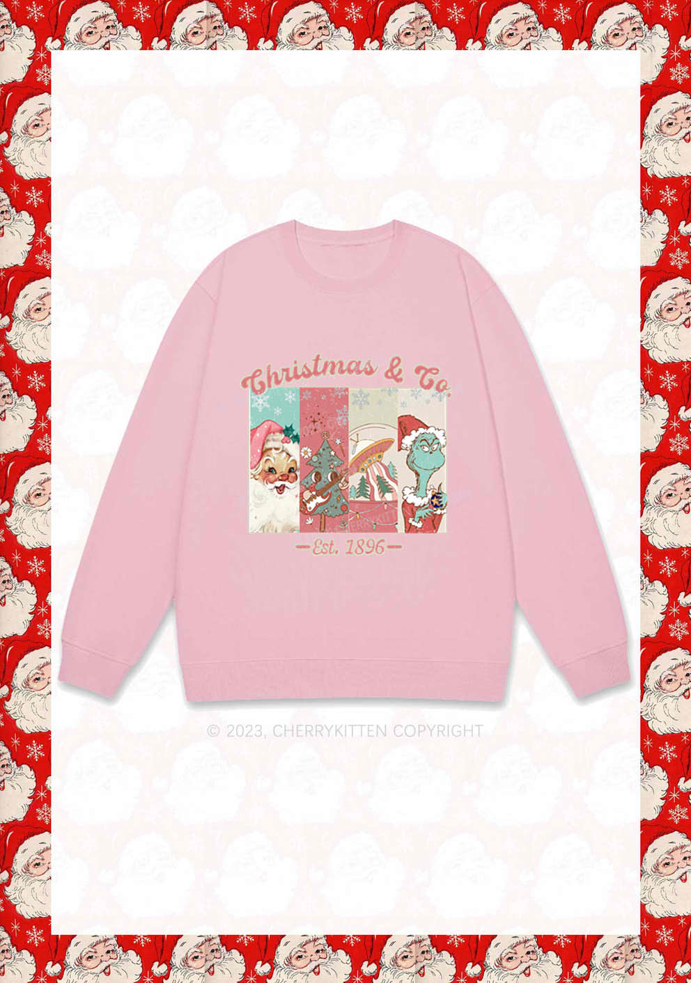 Retro Pink Santa Christmas Y2K Sweatshirt Cherrykitten