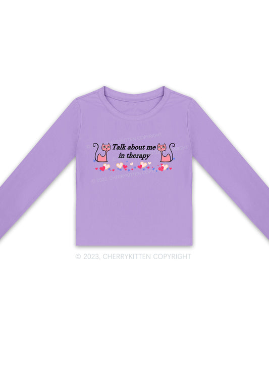 Talk About Me Pink Cats Y2K Long Sleeve Crop Top Cherrykitten