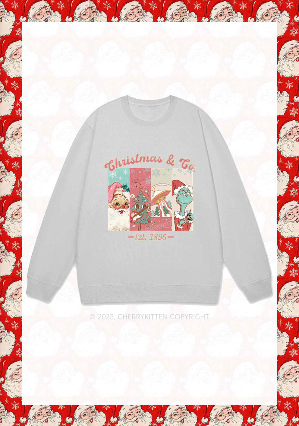 Retro Pink Santa Christmas Y2K Sweatshirt Cherrykitten