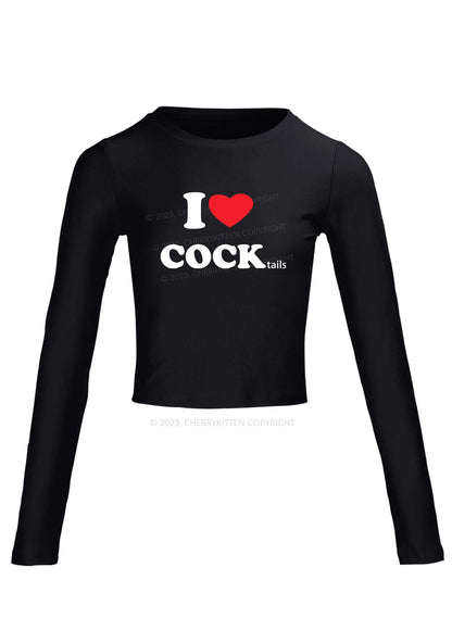 I Love Cocktails Long Sleeve Crop Top Cherrykitten