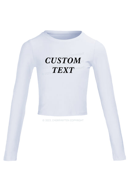 Custom Personalized Text Long Sleeve Crop Top Cherrykitten