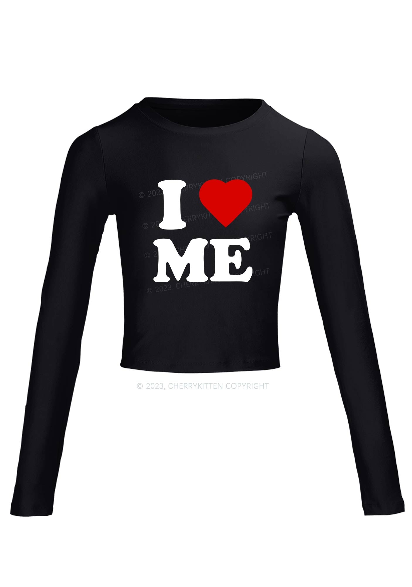 I Love Me Long Sleeve Crop Top Cherrykitten