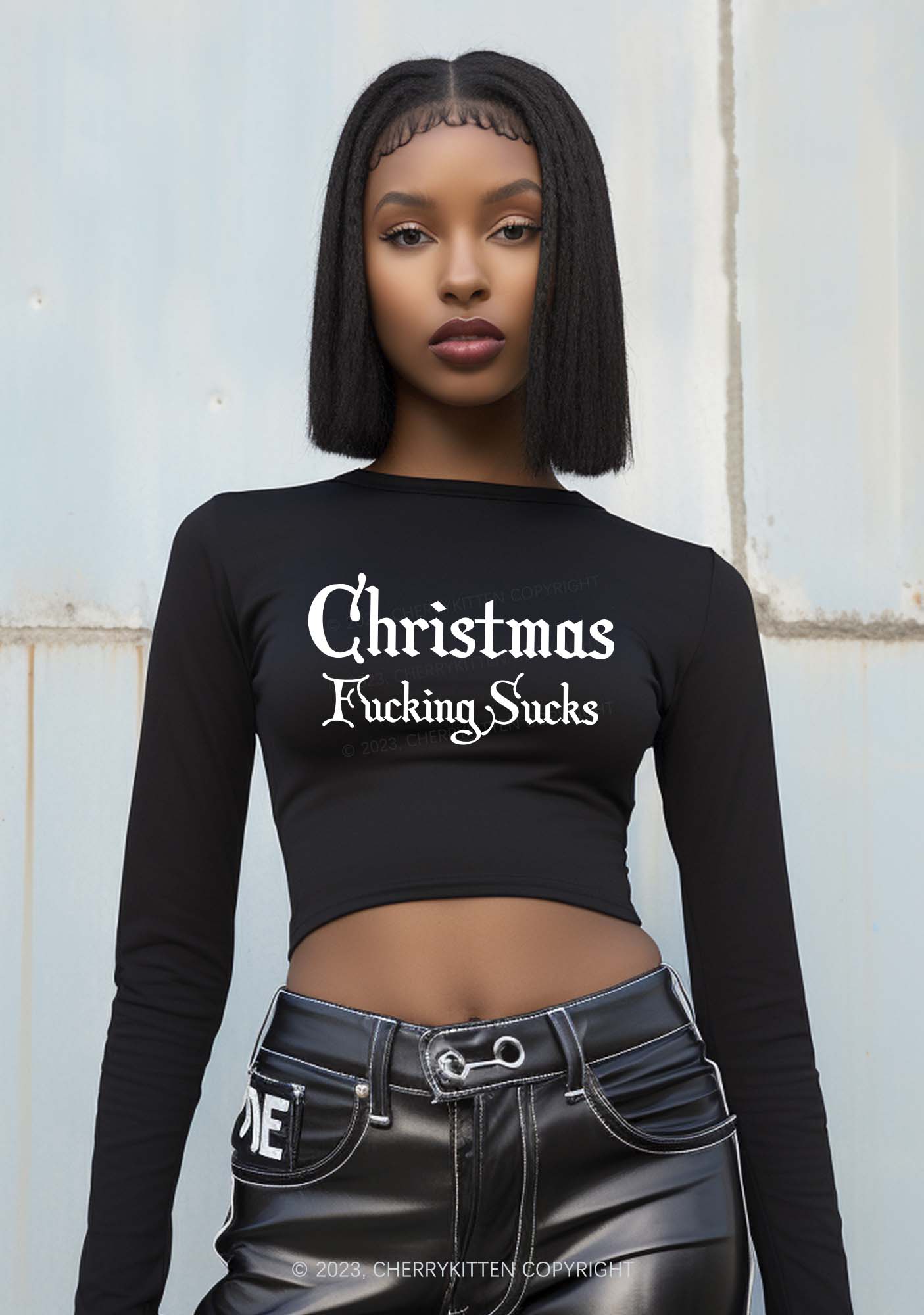 Christmas Sucks Y2K Long Sleeve Crop Top Cherrykitten