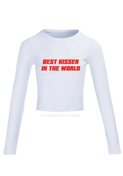 Best Kisser In The World Long Sleeve Crop Top Cherrykitten