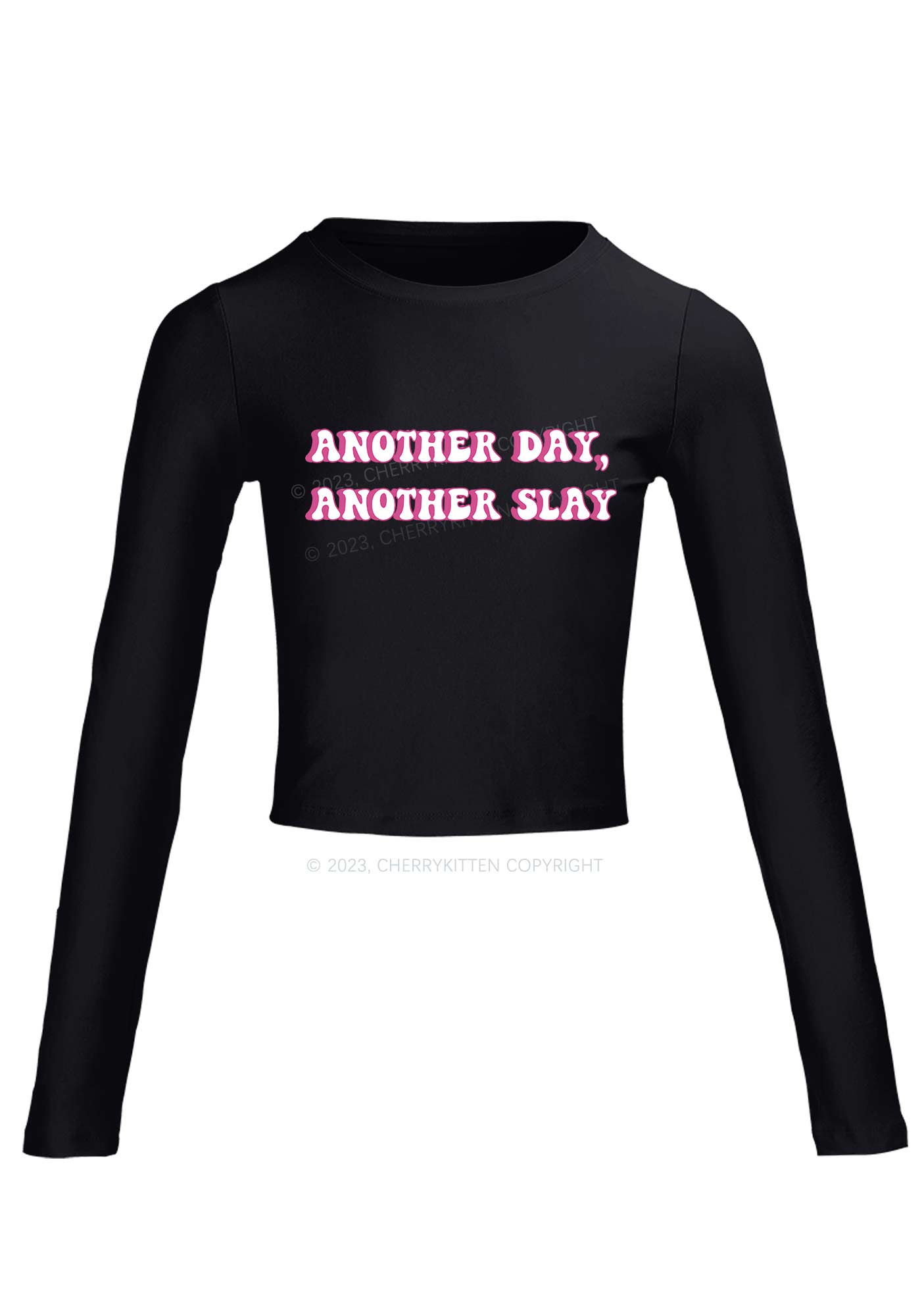 Another Day Another Slay Long Sleeve Crop Top Cherrykitten