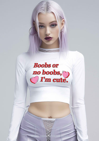 I'm Cute Long Sleeve Crop Top Cherrykitten