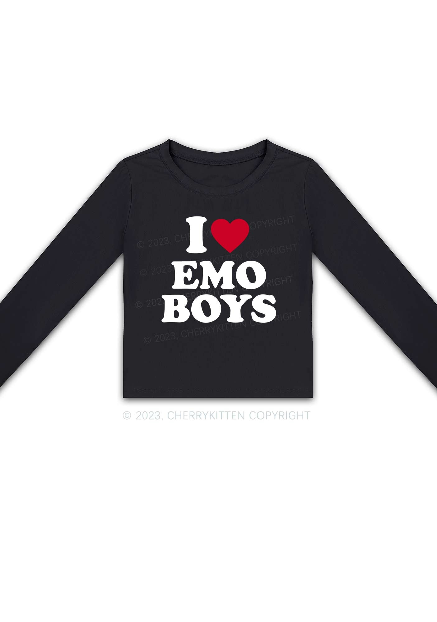 I Love Emo Boys Long Sleeve Crop Top Cherrykitten