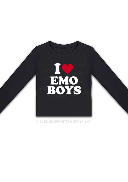 I Love Emo Boys Long Sleeve Crop Top Cherrykitten